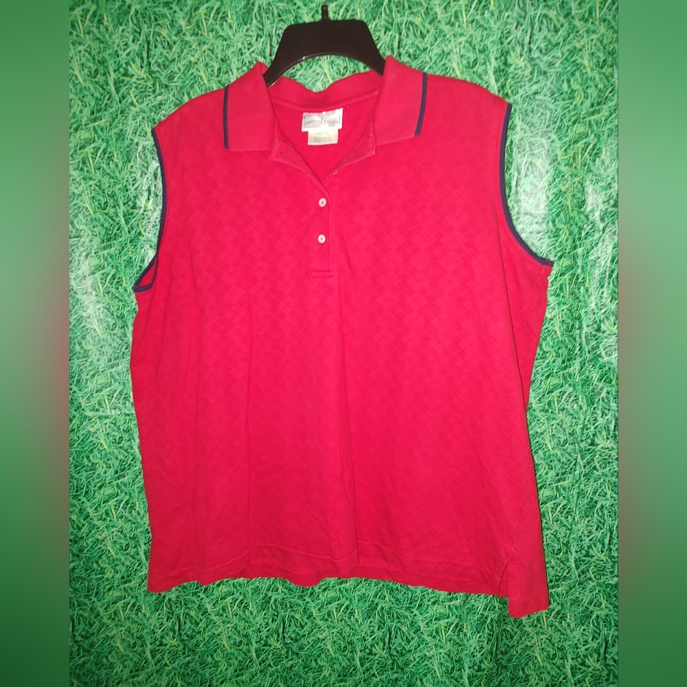 Outer Banks Sleeveless Polo XXL Partial Button Down Pre-owned Red, Blue Trim